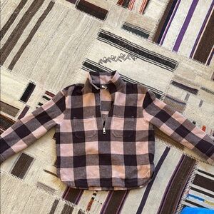Half-Zip Plaid Pullover Jacket in tanish pink and Brown